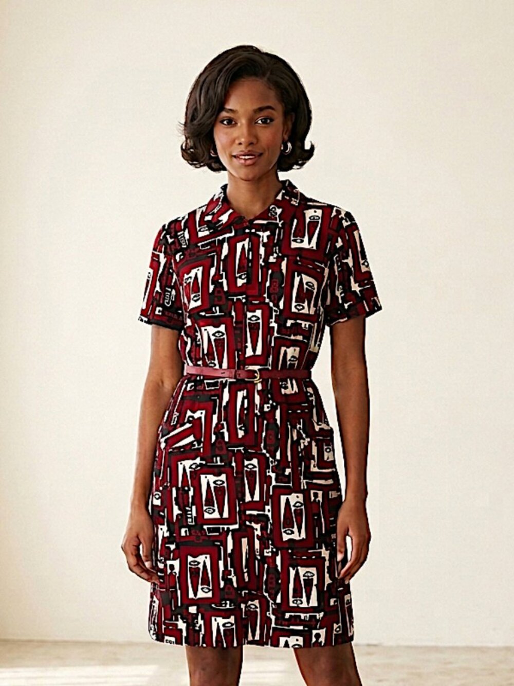 Vintage Abstract Print Dress 60s 70s